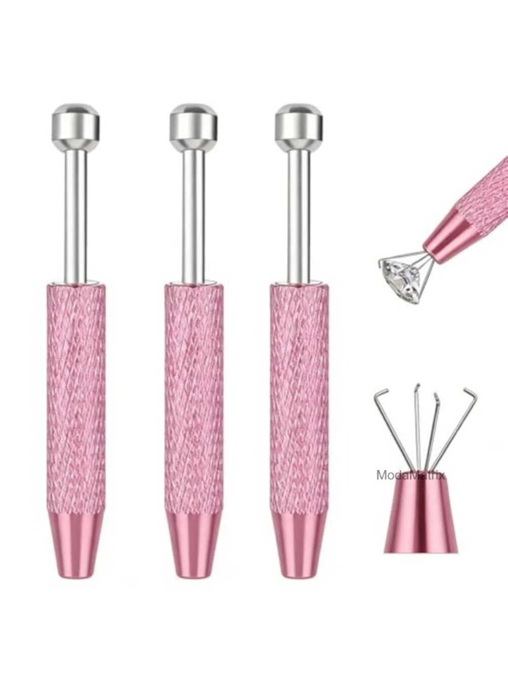 3 PC Stainless Steel Piercing Ball Grabber Tool Set 4 Claw Gem Picker Tweezers